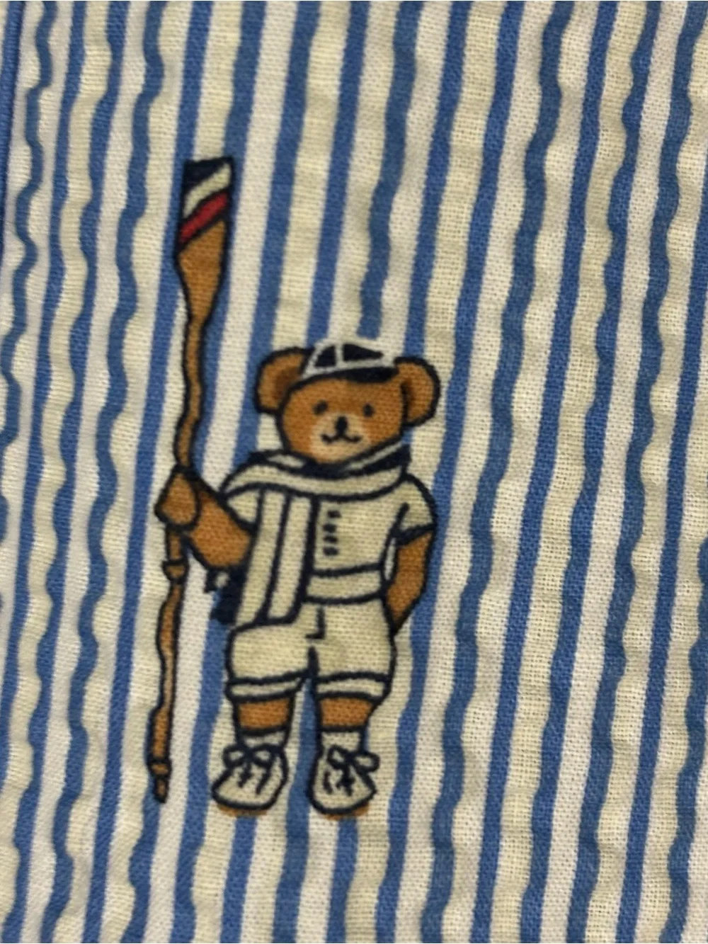 Ralph Lauren Classic Fit Striped Seersucker Boating Bear Shirt Mens XL Blue